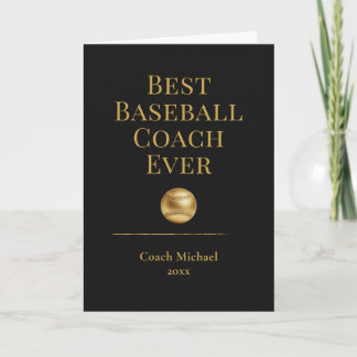 Best Baseball Coach Ever Elegant Black Gold Gift Thank You Card