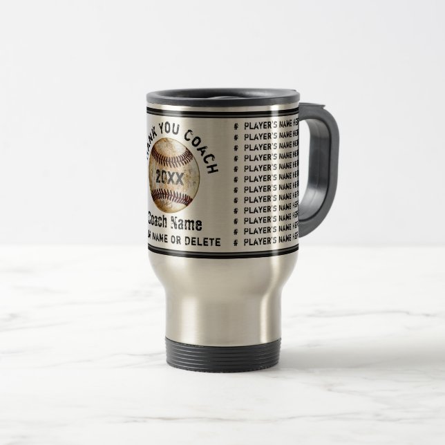 Best Baseball Coach Gifts with All Player's Names Travel Mug (Front Right)