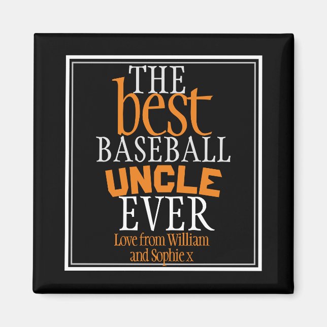 Best Baseball Uncle Ever Typography Black Magnet (Front)