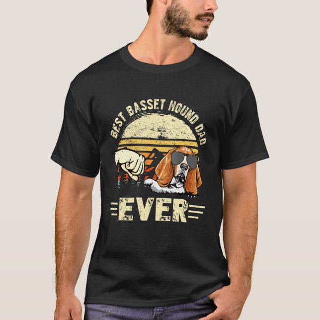 Best Basset Hound Dad Ever Sunset Retro Fathers Da T-Shirt (Front)