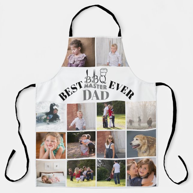 Best BBQ master dad Fathers Day gray photo Apron (Front)