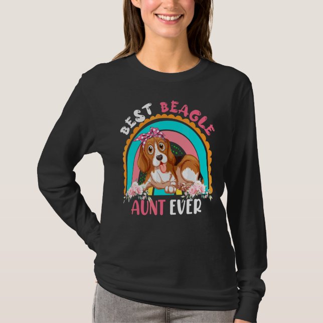 Best Beagle Aunt Ever Cute Rainbow Flowers Dog T-Shirt (Front)