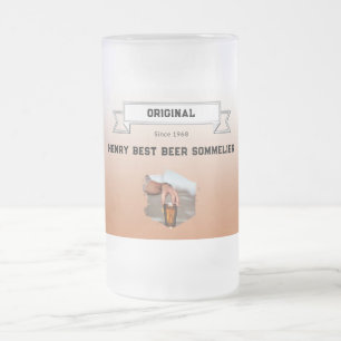 Best Beer Sommelier Brown White Gradient & Photo Frosted Glass Beer Mug