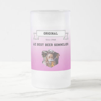 Best Beer Sommelier & Pink White Gradient & Photo Frosted Glass Beer Mug