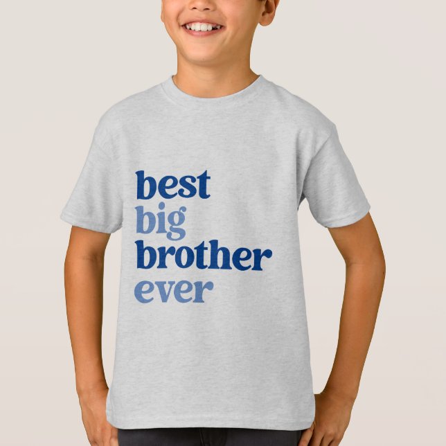 Best Big Brother Ever Gray with Blue Text Boys T-Shirt (Front)