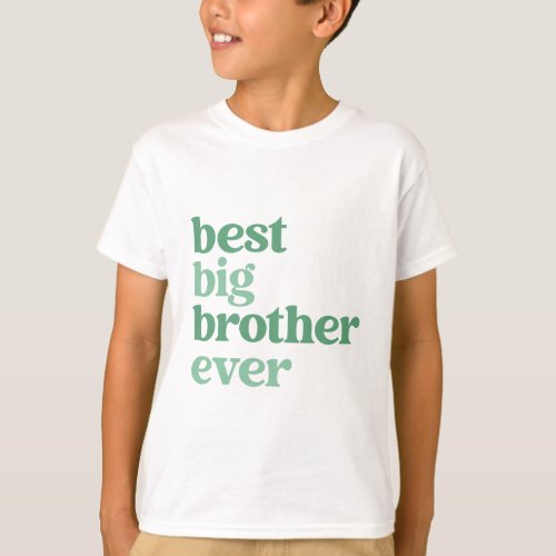 Best Big Brother Ever White with Green Text Boys T_Shirt