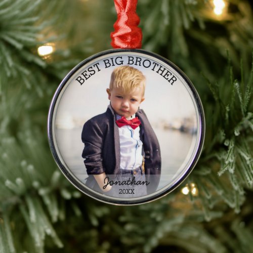 Best Big Brother New Baby Custom Christmas Photo Metal Ornament