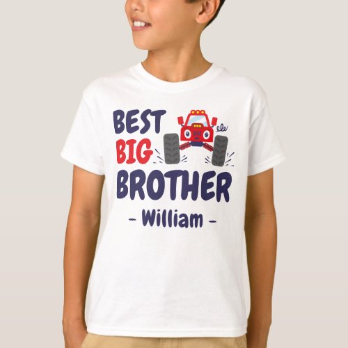 Best Big Brother Red Monster Truck Name T_Shirt