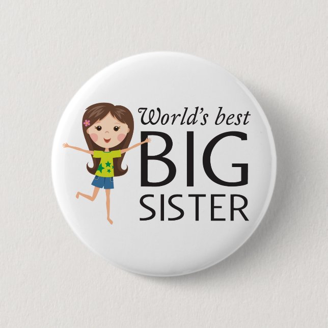 Best big sister with happy cartoon pinback button (Front)