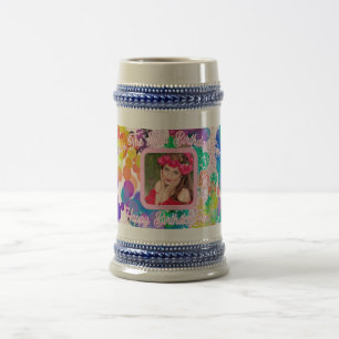 Best Birthday Colourful Bokeh Pink Photo Jumbo Beer Stein