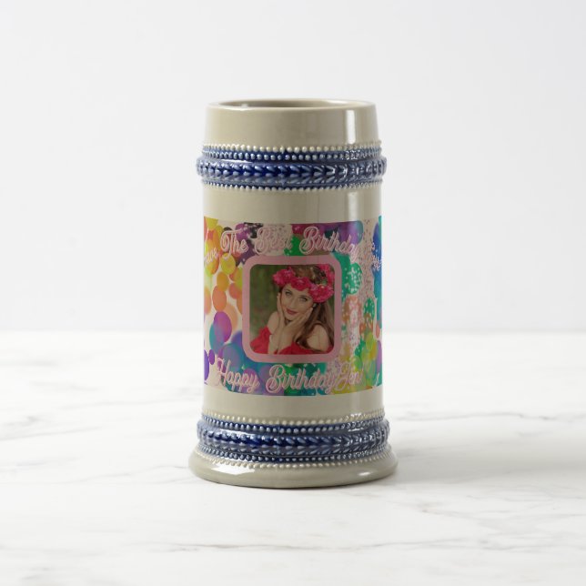 Best Birthday Colourful Bokeh Pink Photo Jumbo  Beer Stein (Center)