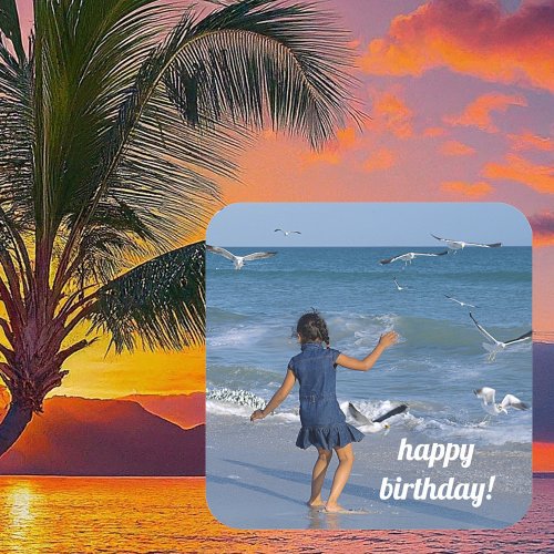 Best Birthday Wishes Blue Water Beach Photo Square Sticker