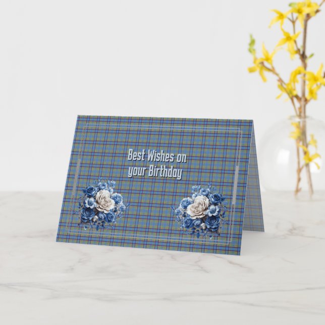 Best Birthday Wishes Yukon Territory Tartan Card (Yellow Flower)