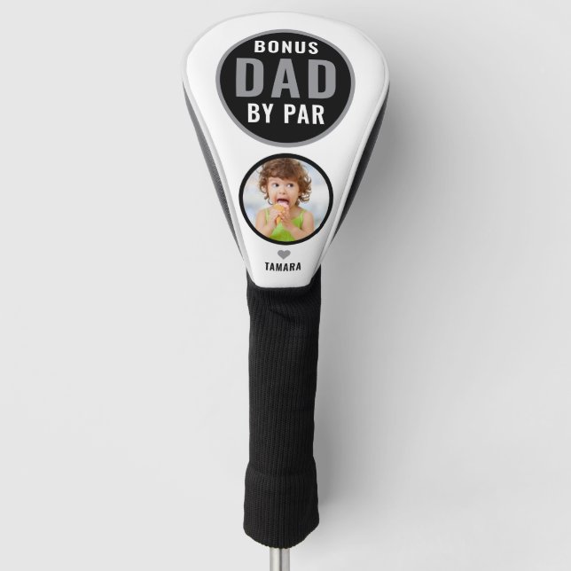  Best Bonus Dad By Par Golf Gift Custom Name Photo Head Cover (Front)