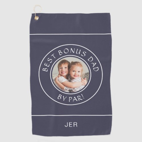 Best Bonus Dad By Par Golfer Photo Gift Blue White Golf Towel