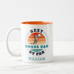 Best Bonus Dad By Par Retro Stepdad Birthday Two-Tone Coffee Mug