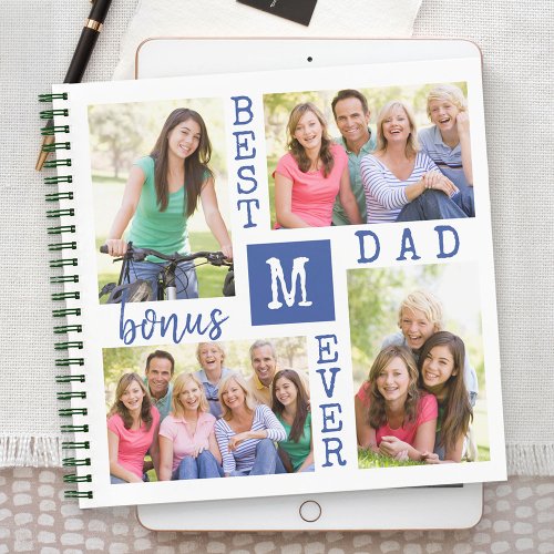 Best Bonus Dad Ever 4 Photo Collage Monogrammed Notebook