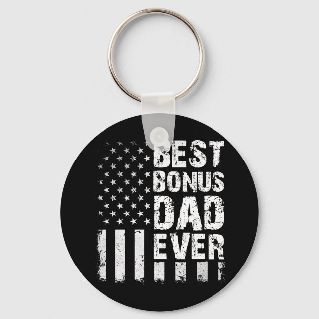 Best Bonus Dad Ever American Flag Keychain (Front)