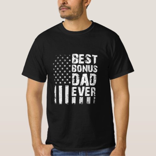 Best Bonus Dad Ever American Flag  T_Shirt