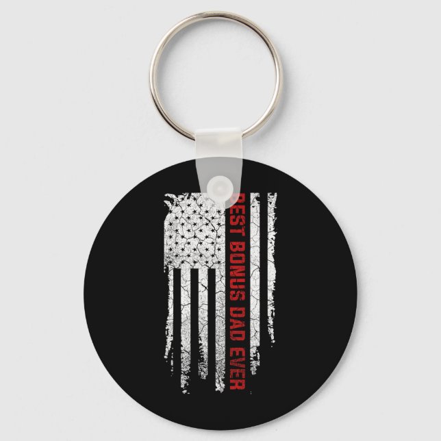 Best Bonus Dad Ever American Usa Flag Fathers Day  Keychain (Front)