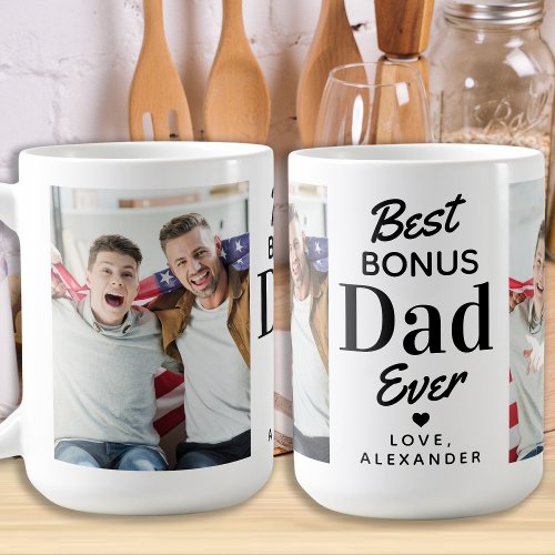 Best BONUS DAD Ever Custom 2 Photo Step Dad  Coffee Mug