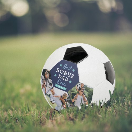 Best Bonus Dad Ever Custom Photo Soccer Ball