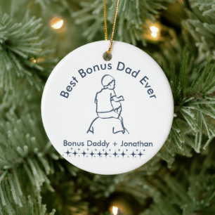 Best Bonus Dad Ever, Father holding son 1-Photo Ceramic Ornament