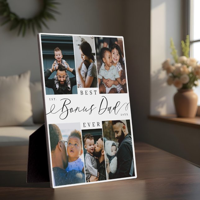 Best Bonus Dad Ever Script Fathers Day Photo Plaque (Best Bonus Dad Ever Script Fathers Day Photo Plaque)