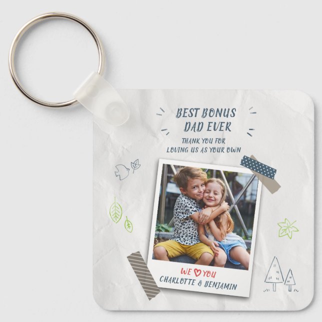 Best Bonus Dad Ever Step Dad Photo Keepsake Custom Keychain (Front)
