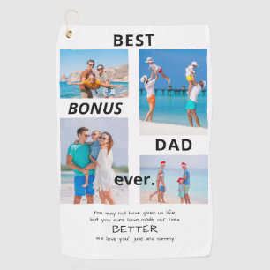 Best Bonus Dad Ever Stepdad 4 Photo Father's Day Golf Towel