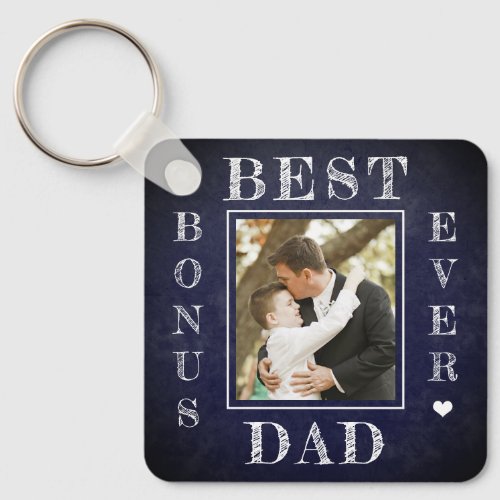 Best bonus dad ever stepdad Fathers Day photo Keychain