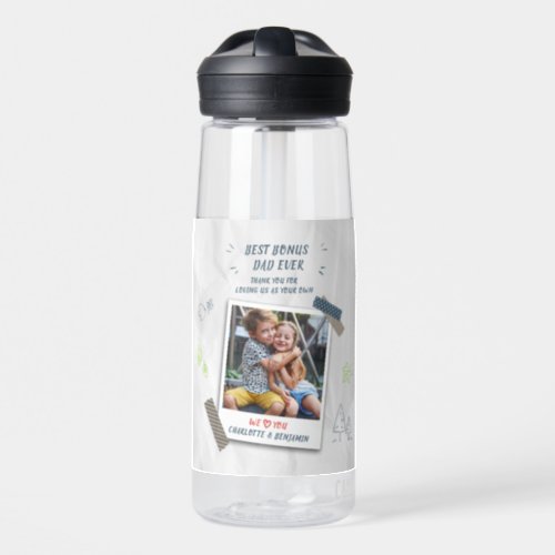 Best Bonus Dad Ever Stepdad Kids Photo Custom Water Bottle