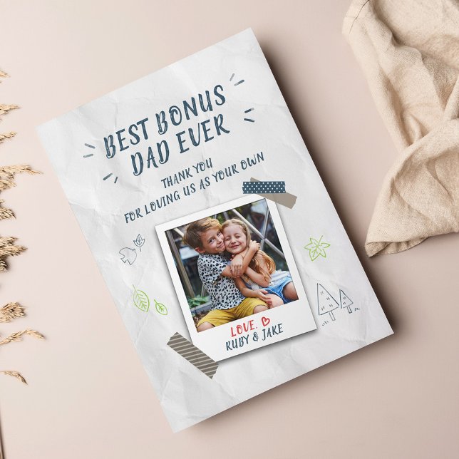 Best Bonus Dad Fathers Day Stepdad Custom Photo Holiday Card (Creator Uploaded)