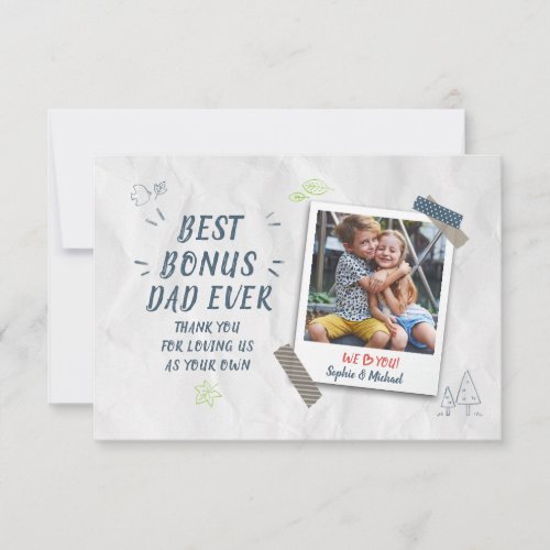 Best Bonus Dad Fathers Day Stepdad Photo Custom Note Card