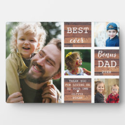 Best Bonus Dad Father&#39;s Day Wood 4 Photo Collage Plaque