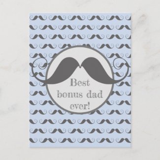 Best bonus dad! Fun Moustache Pattern Father's Day Postcard