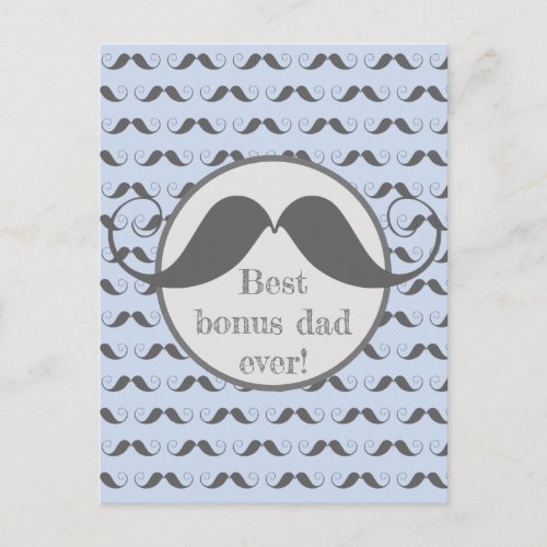 Best bonus dad Fun Moustache Pattern Fathers Day Postcard