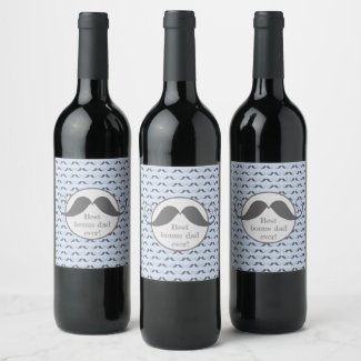 Best bonus dad! Fun Moustache Pattern Father's Day Wine Label