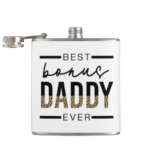Best Bonus Daddy Ever Leopard Typography Flask
