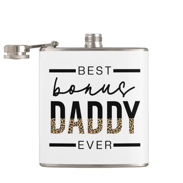 Best Bonus Daddy Ever Leopard Typography Flask (Opened)