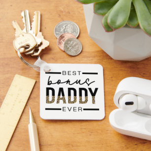 Best Bonus Daddy Ever Leopard Typography Keychain