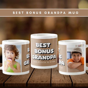 Best Bonus Grandpa Grandchildren 2 Photo Brown Coffee Mug