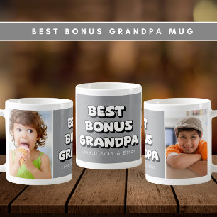 Best Bonus Grandpa Grandchildren 2 Photo Gray Coffee Mug