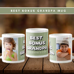 Best Bonus Grandpa Grandchildren 2 Photo Green Coffee Mug<br><div class="desc">Surprise your beloved bonus grandpa with this personalized “Best Bonus Grandpa Ever” photo mug — a perfect gift for Father’s Day, birthdays, or just to say thank you. This custom mug features two photo slots to showcase special memories, plus editable text fields to add names or a short message. Bold...</div>