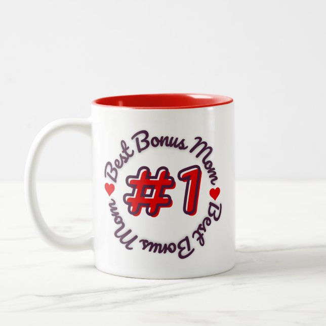 Best Bonus Mom #1 Mother's Day Two-Tone Coffee Mug (Left)