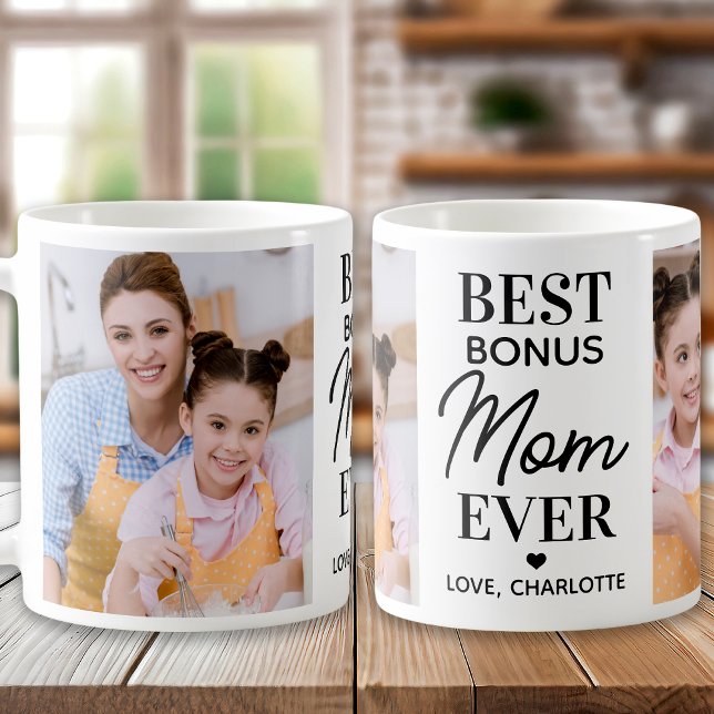 Best BONUS MOM Ever Custom 2 Photo Mother's Day Coffee Mug (Creator Uploaded)