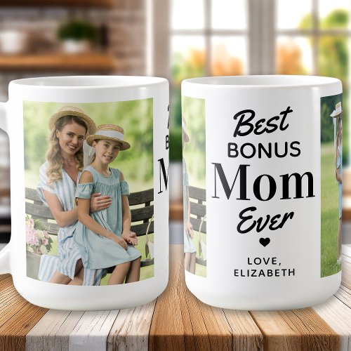 Best BONUS MOM Ever Custom 2 Photo Step Mom Coffee Mug