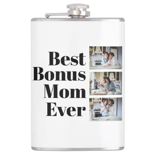 Best Bonus Mom Ever Mothers Day 3 Photo Collage Flask