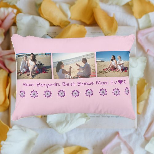 Best Bonus Mom Ever w Heart Name  3 Photos  Accent Pillow