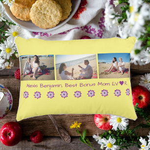 Best Bonus Mom Ever, w/ Heart. Name + 3 Photos  Accent Pillow